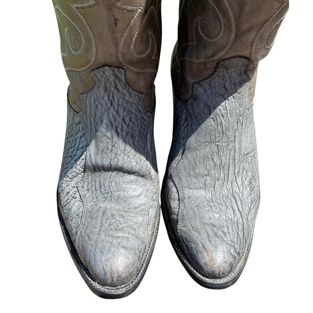 Vintage Dan Post Exotic Leather Cowboy Boots Gray Bone USA Western Men's 9D - Picture 4 of 15